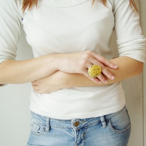 Large gold disk ring, oxidised silver with gold leaf 2