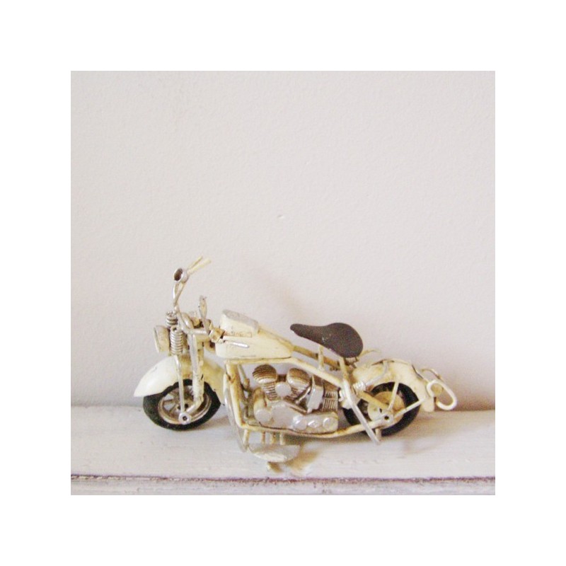White, Harley type, bike, retro collectible miniature, metal, shabby style.