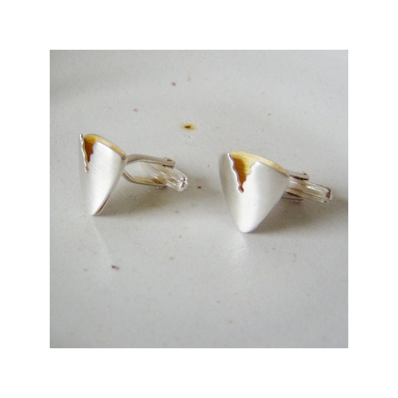 Triangle cufflinks, solid sterling silver and goldplated sterling cufflinks, designer made.