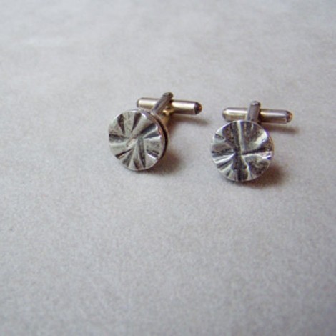 Textured sterling cufflinks, solid sterling disks designer cufflinks. 2