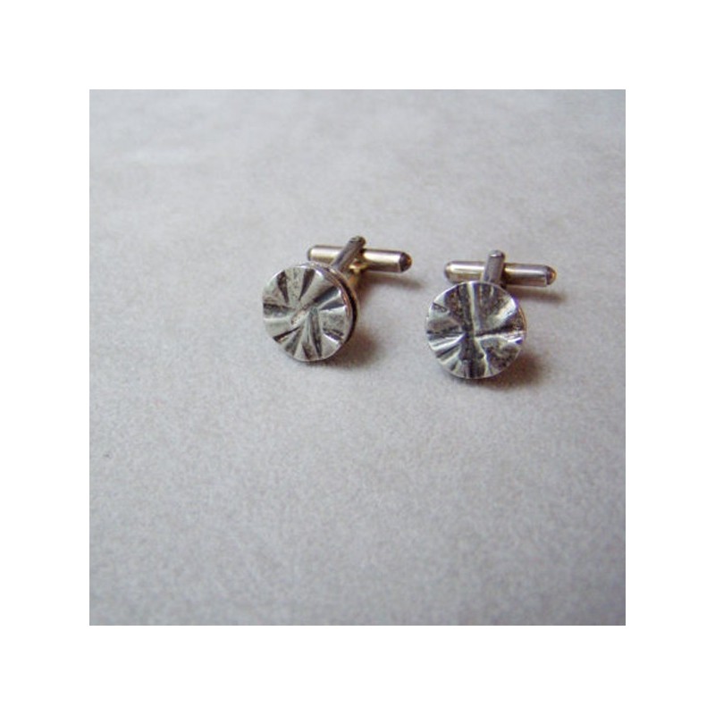 Textured sterling cufflinks, solid sterling disks designer cufflinks.