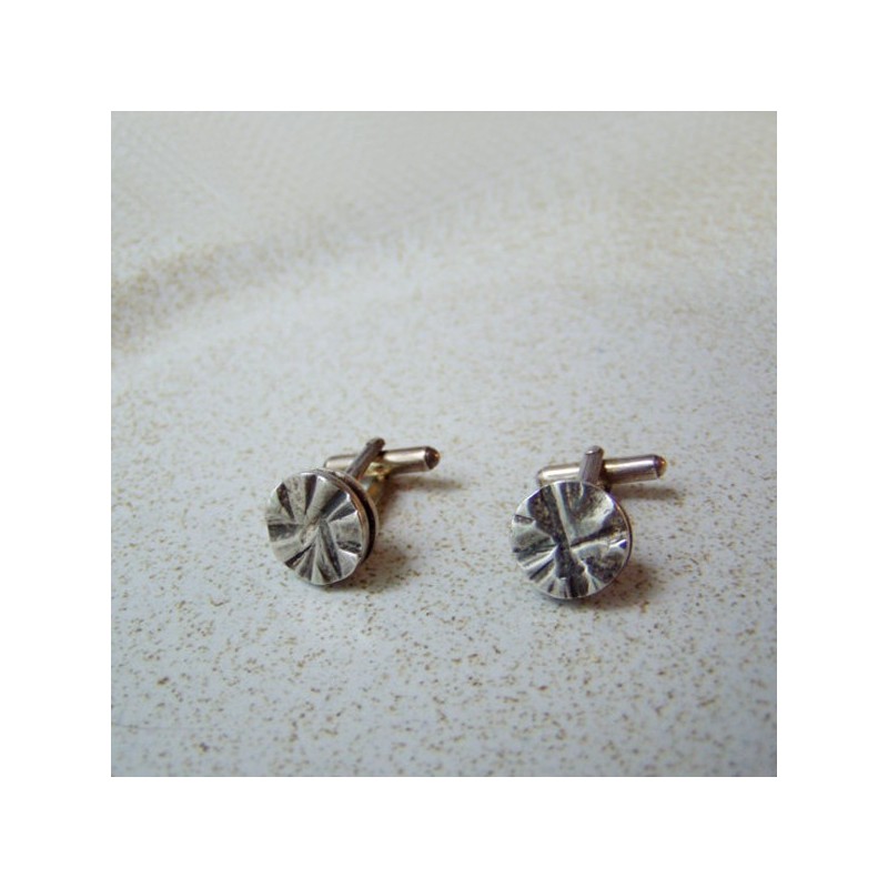 Textured sterling cufflinks, solid sterling disks designer cufflinks.