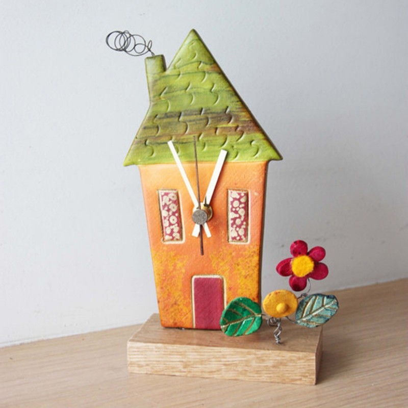 Little house clock, colourful ceramic...