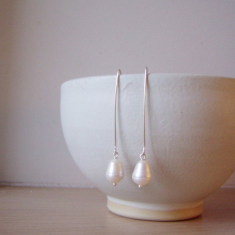 White pearl dangle earrings in sterling silver 2