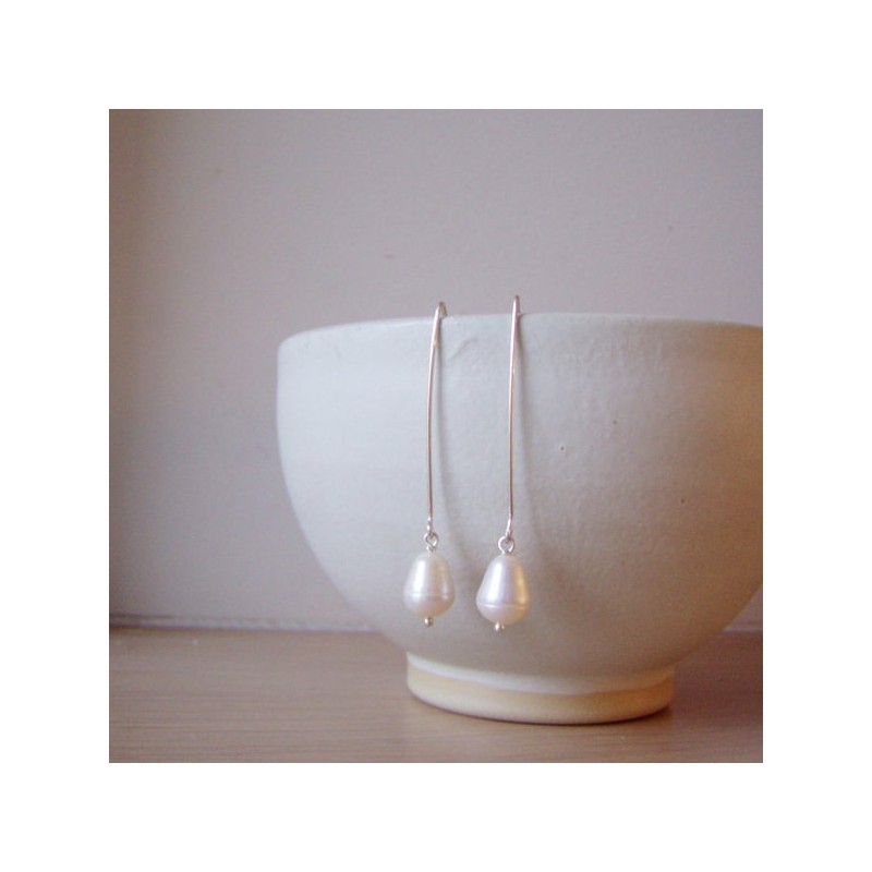 White pearl dangle earrings in sterling silver