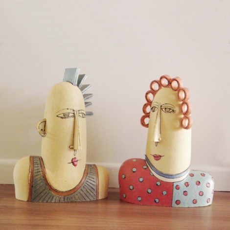 Curly haired woman, ceramic bust sculpture 2