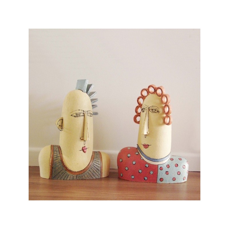 Curly haired woman, ceramic bust sculpture