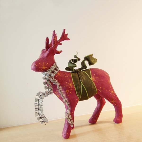 Burgundy, paper mache reindeer