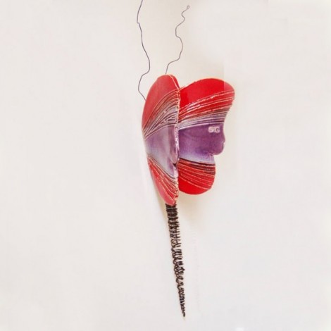 Red purple butterfly, ceramic butterfly, wall butterfly sculpture, large butterfly sculpture, clay and wire butterfly art object 2