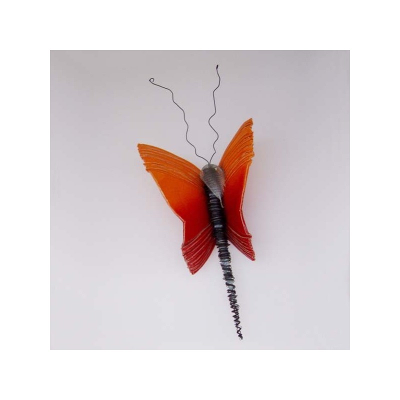 Red purple butterfly, ceramic butterfly, wall butterfly sculpture, large butterfly sculpture, clay and wire butterfly art object