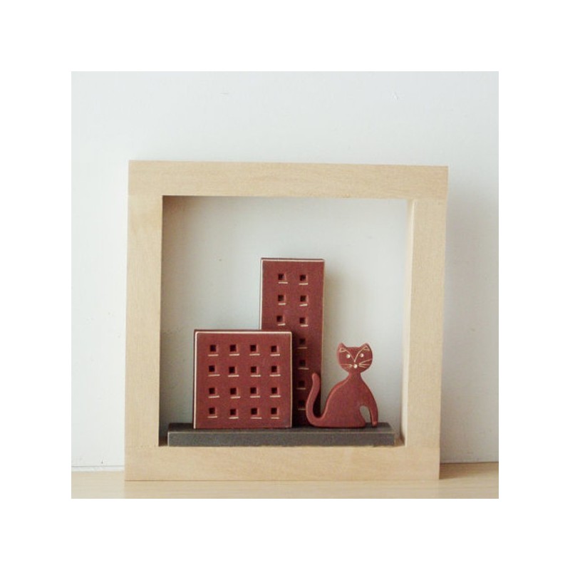 Cat and the city wall decor, red cat...