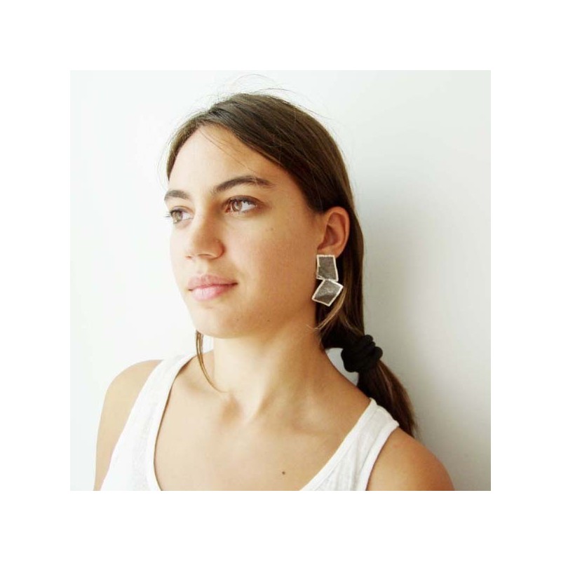 Oxidised squares silver earrings