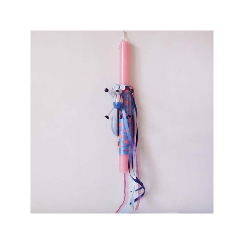 Pink Easter candle with wooden toy