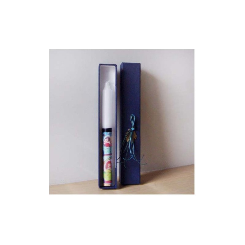 White Easter candle with cars decor