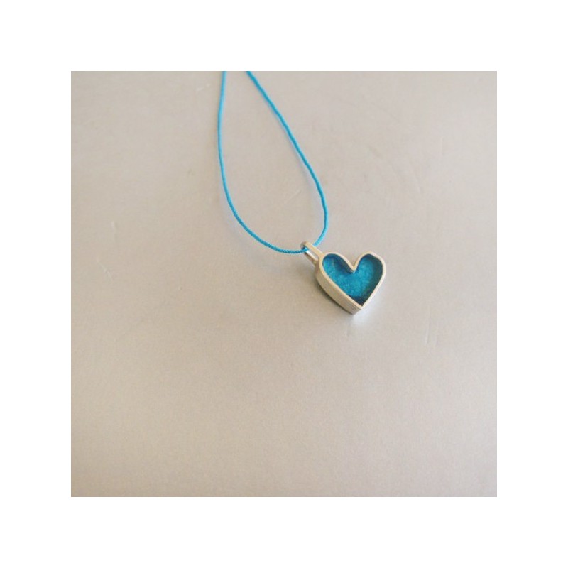 Resin heart necklace, turquoise coloured, sterling silver , eco hand polish