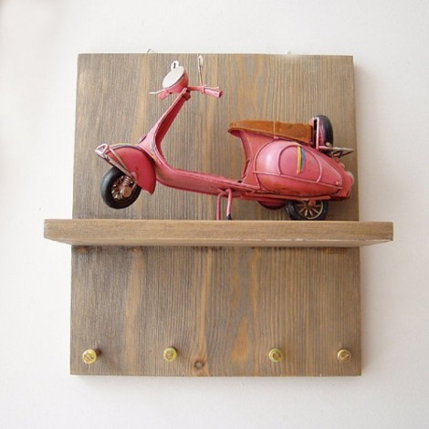 Pink Vespa key organiser, wooden board with vespa scooter and key holders,  office and home key organiser 2