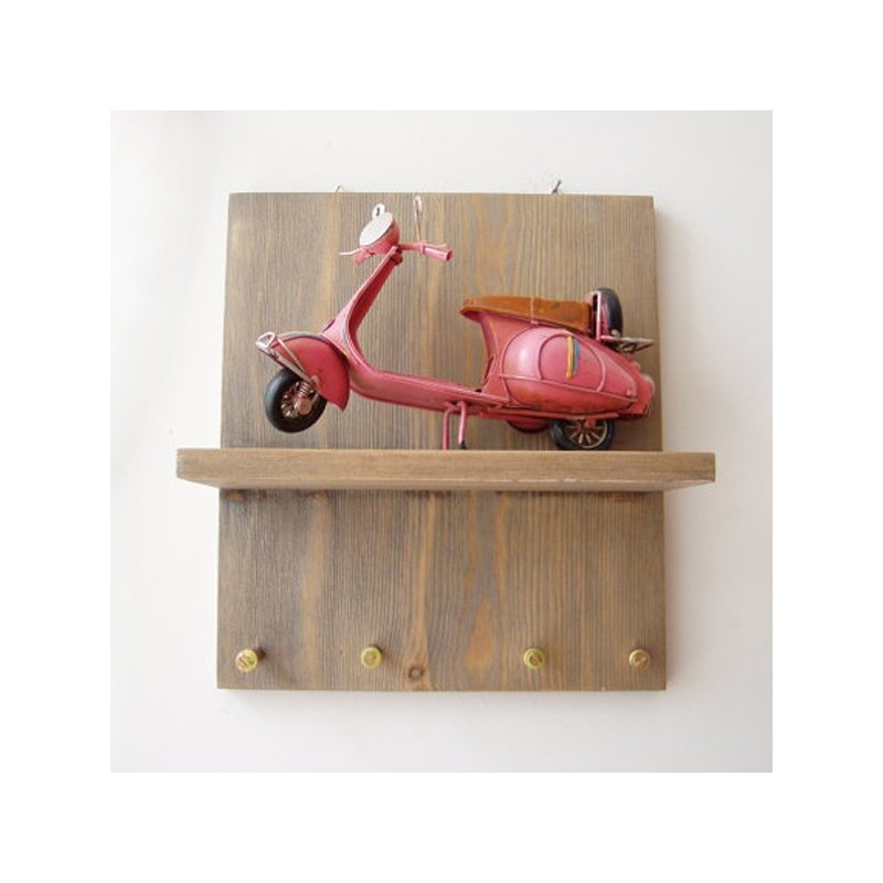 Pink Vespa key organiser, wooden board with vespa scooter and key holders,  office and home key organiser