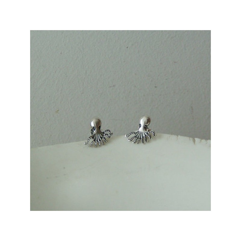 Silver octopus studs, solid sterling tiny octopus studs, Greek sea themed silver jewellery