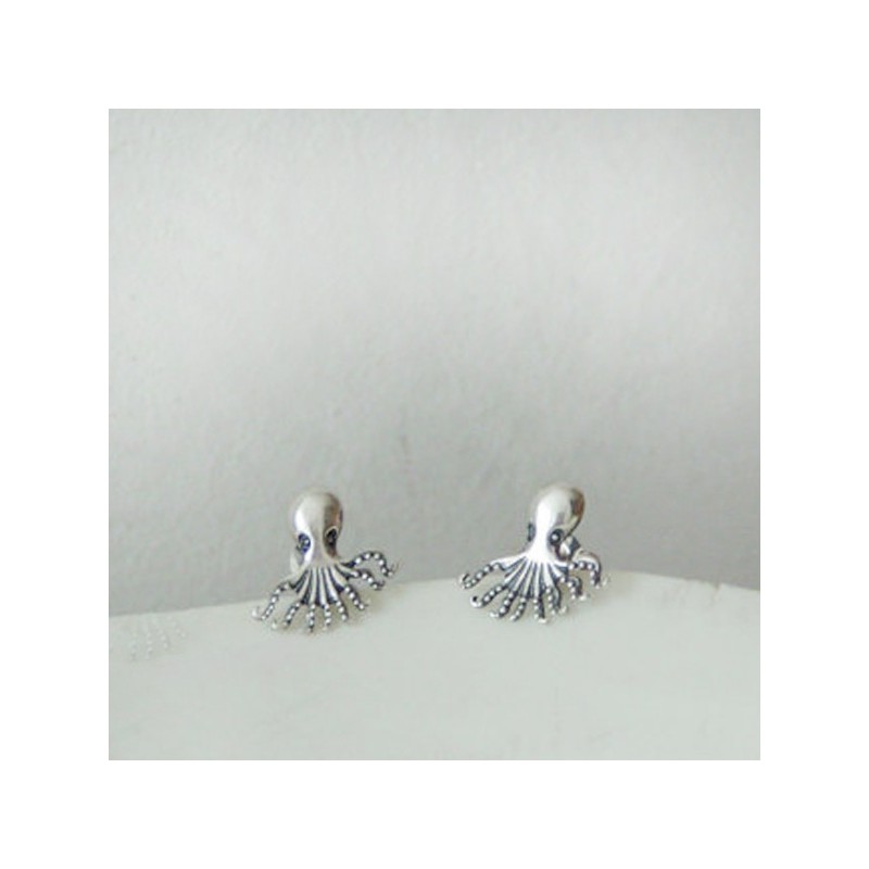 Silver octopus studs, solid sterling tiny octopus studs, Greek sea themed silver jewellery