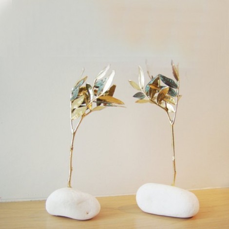 Schinus tree sculpture, real schinus twig electroplated with gold and copper 2