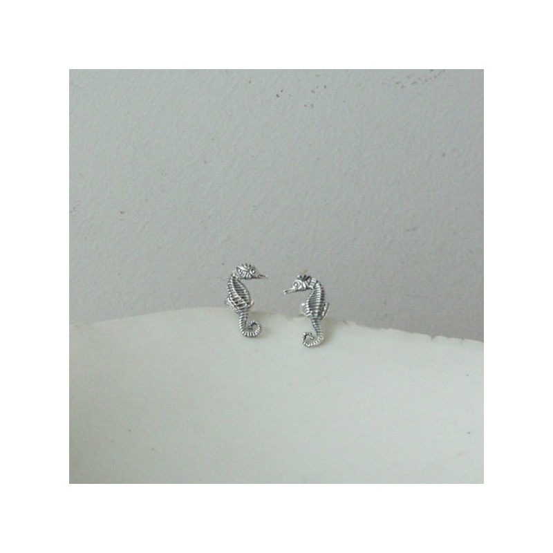 Seahorses stud earrings, solid sterling silver seahorses