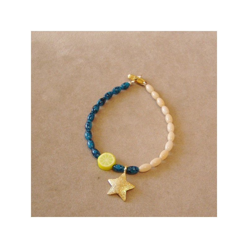 Colourful beaded bracelet with brass star