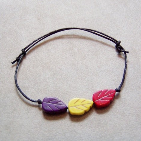 Sideways leaves colourful bracelet with adjustable, black cord 2