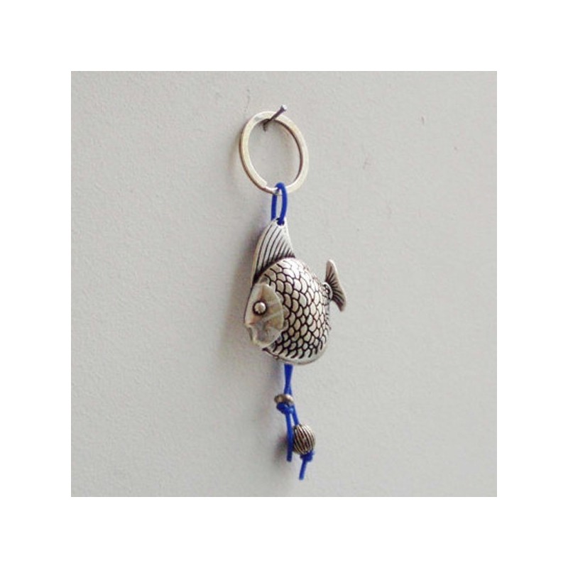 Fish metal keychain is a fish key ring on a royal blue