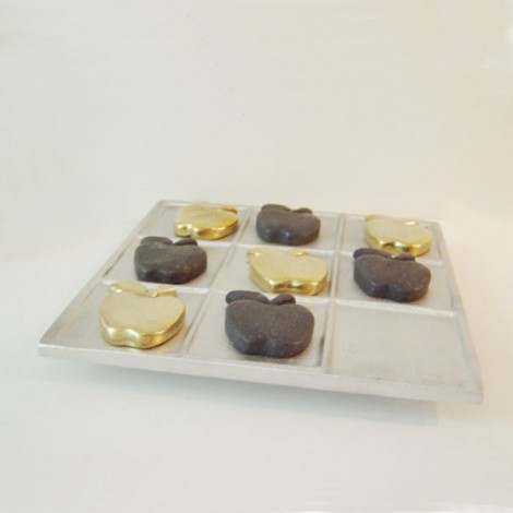 Apples metal tictactoe brass aluminum oxidised, apples tic tac toe sculpture 2