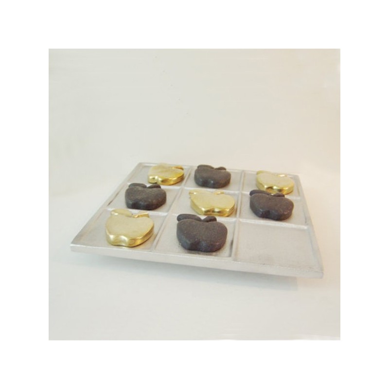 Apples metal tictactoe brass aluminum oxidised, apples tic tac toe sculpture