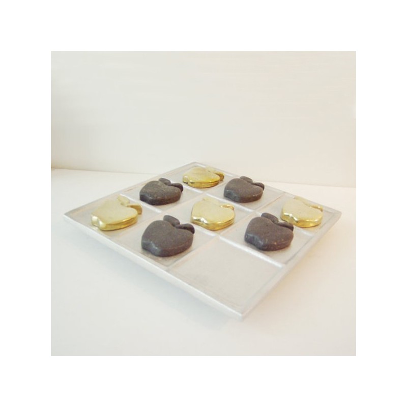 Apples metal tictactoe brass aluminum oxidised, apples tic tac toe sculpture