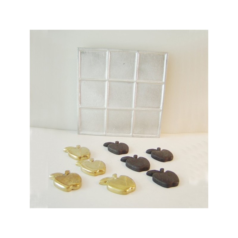 Apples metal tictactoe brass aluminum oxidised, apples tic tac toe sculpture