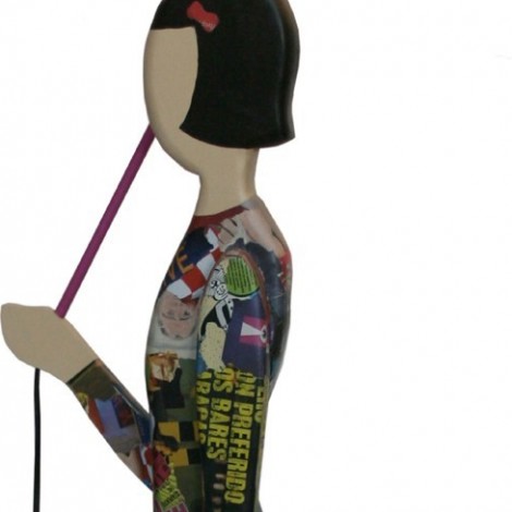 Wooden sculpture light, girl with umbrella floor lamp 2