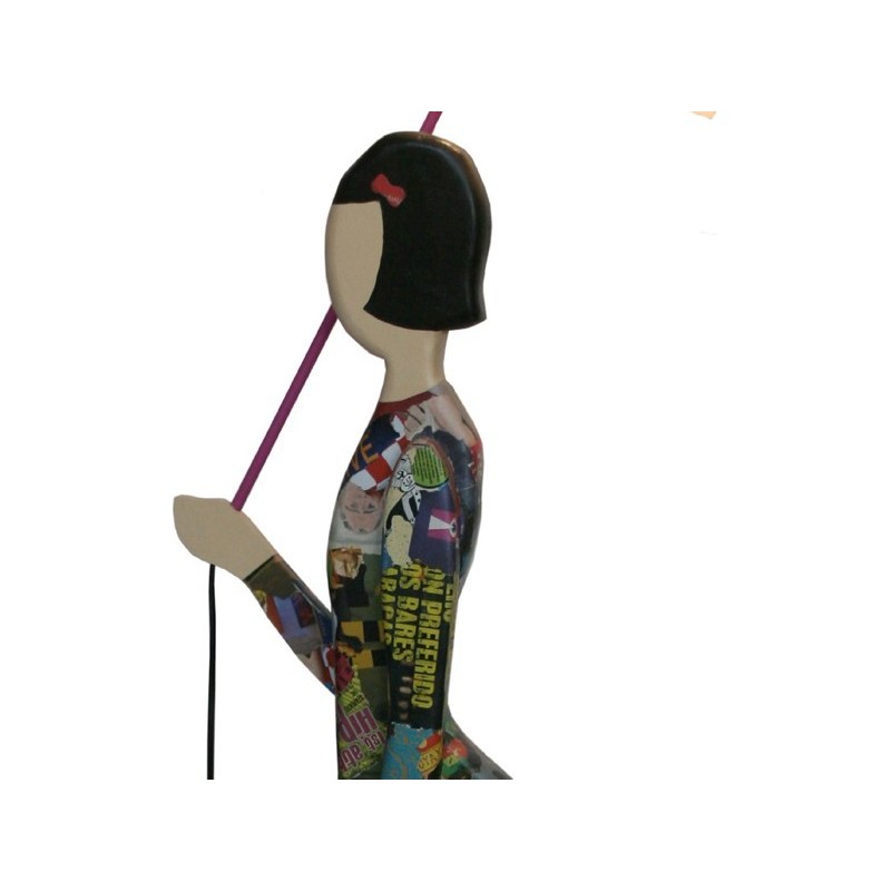 Wooden sculpture light, girl with umbrella floor lamp