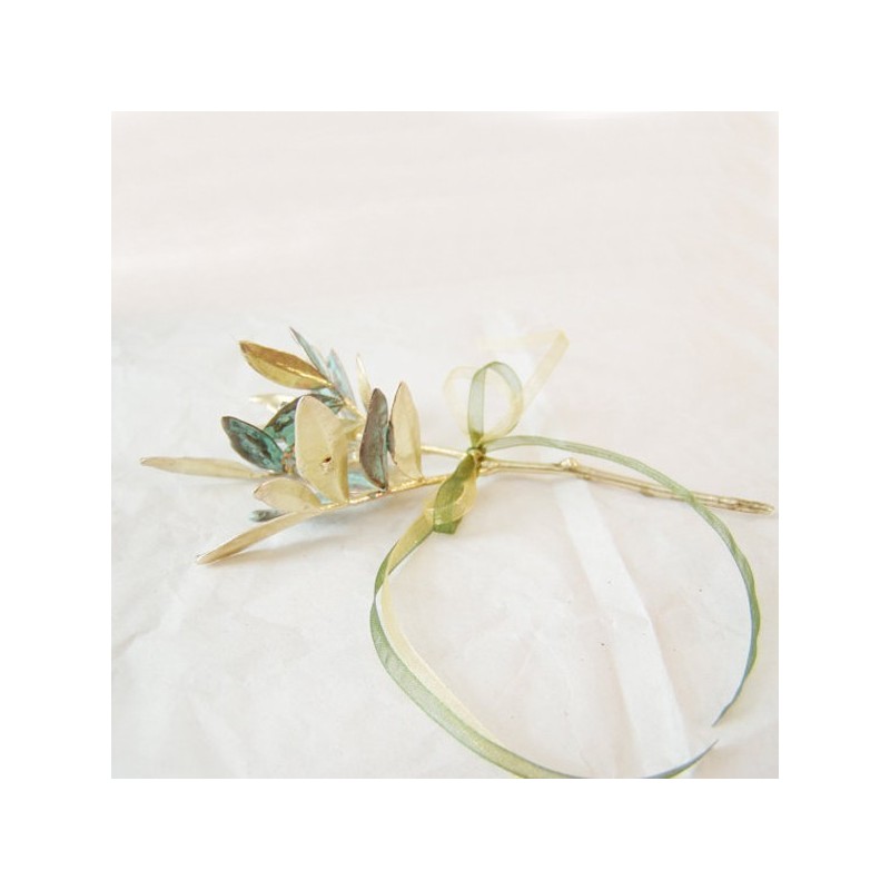 Gold schinus twig, gold twig sculpture, small gold plant sculpture, electroplated gold twig, gold teal wedding favour.
