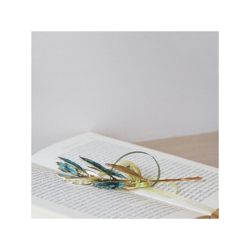 Olive twig favour, real olive twig with gold and copper patina, Greek olive sculpture in gold and teal