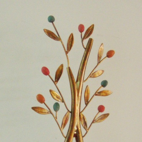 Olive tree sculpture with colourful olives, brass mini sculpture of minimal olive tree 2