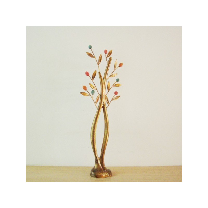 Olive tree sculpture with colourful olives, brass mini sculpture of