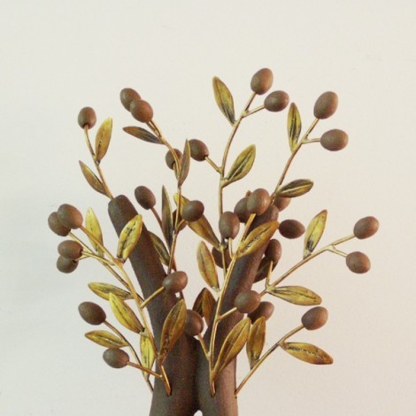 Ceramic olive tree sculpture, ceramic sculpture of minimal olive tree with brass branches and ceramic olives 2
