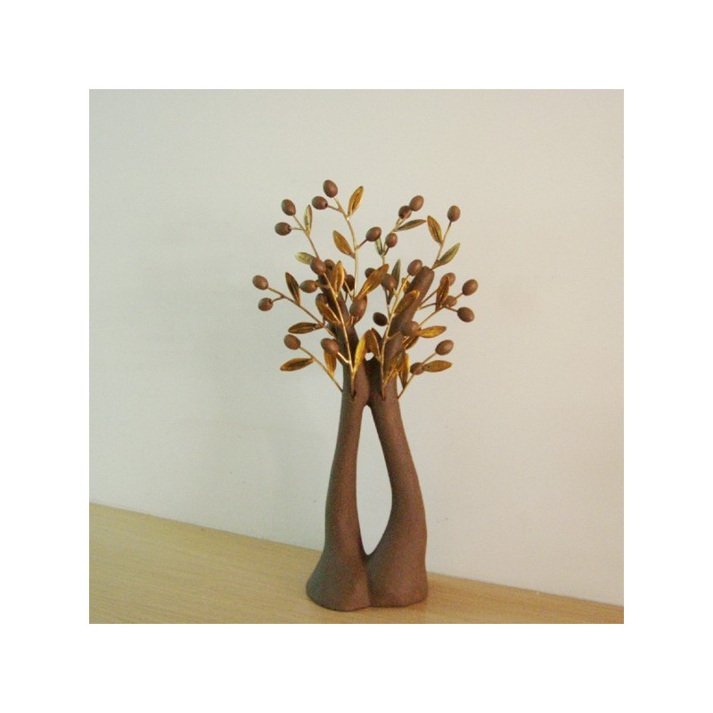 Ceramic olive tree sculpture, ceramic sculpture of minimal olive tree with brass branches and ceramic olives