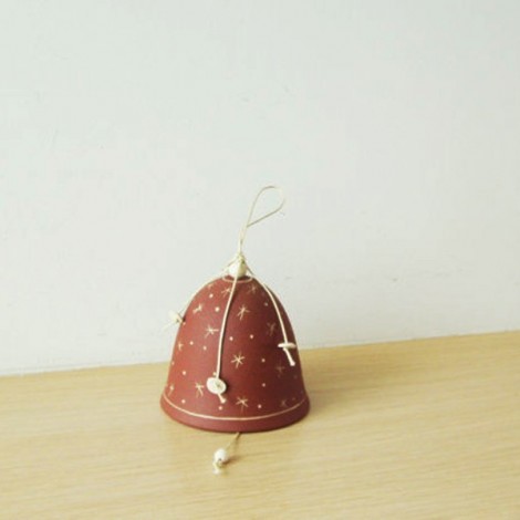 Christmas bell, ceramic bell ornament of high fire stoneware clay, rustic Christmas bell with stars decor 2