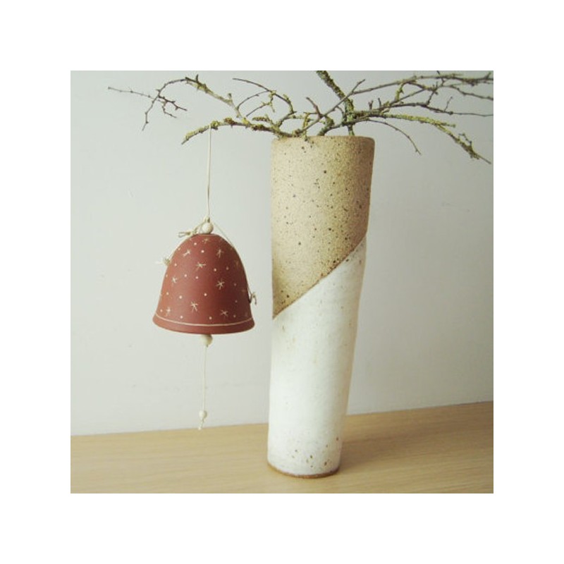 Christmas bell, ceramic bell ornament of high fire stoneware clay, rustic Christmas bell with stars decor