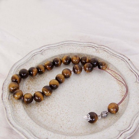 Tiger eye worrybeads set, prayer beads-mala set,  mustard brown worry beads on brown cord with sterling silver 2