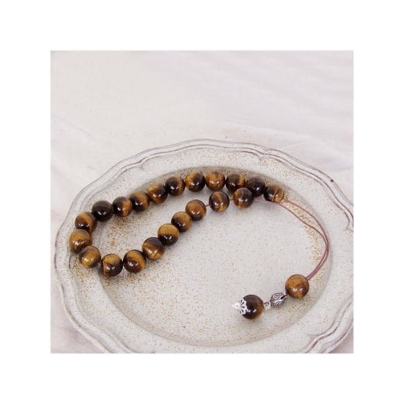 Tiger eye worrybeads set, prayer beads-mala set,  mustard brown worry beads on brown cord with sterling silver
