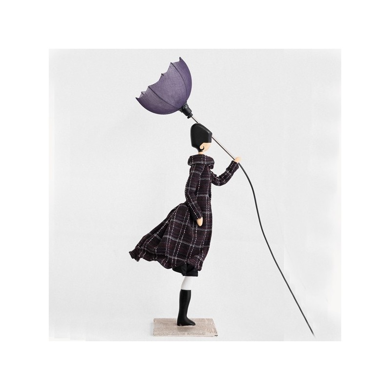Wooden table lamp, girl with umbrella...
