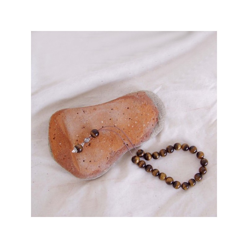 Tiger eye worrybeads set, prayer beads-mala set,  mustard brown worry beads on brown cord with sterling silver