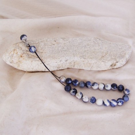 Sodalite worrybeads-mala set, round sodalite beads with black cord and sterling silver components, Greek komboloi 2