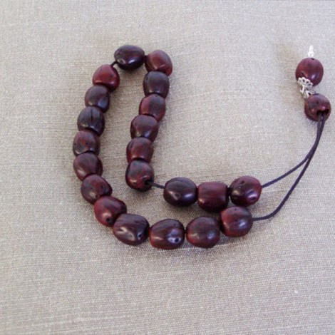Nutmeg worrybeads mala set, nutmeg beads on black cord with sterling silver, Greek komboloi set 2