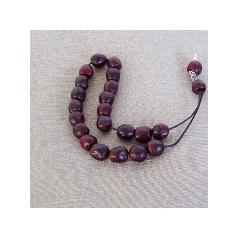 Nutmeg worrybeads mala set, nutmeg beads on black cord with sterling silver, Greek komboloi set