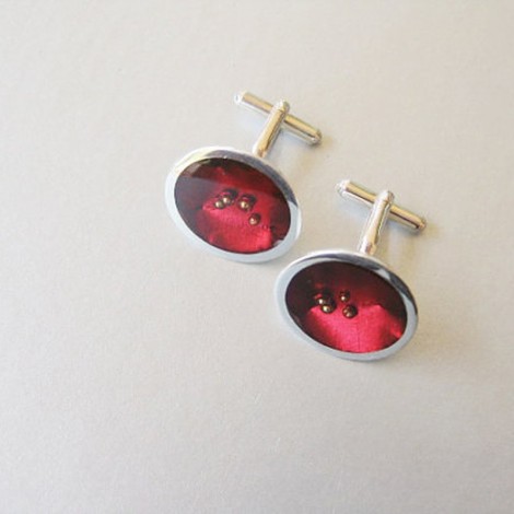 Red resin cufflinks, round silver cufflinks with red gold resin, moden minimalist cufflinks, avant garde cufflinks.